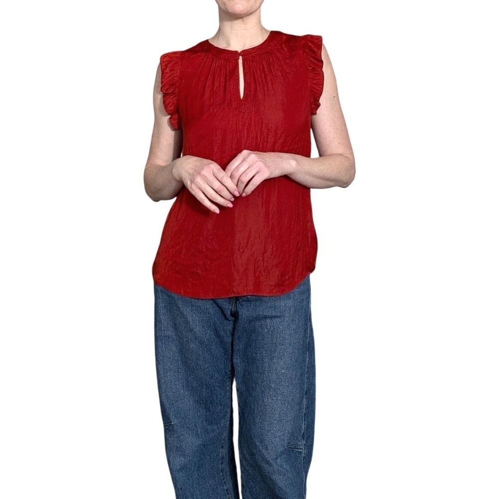 Maison d'Amélie Paris Red Sleeveless Top Romantic Ruffle Sleeve Keyhole Neck S